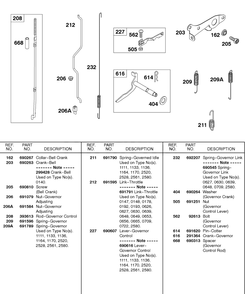 Governor Spring, Bell Crank, Control Levers Diagram and Parts List for 243432-0737-XX  Briggs and Stratton Engine